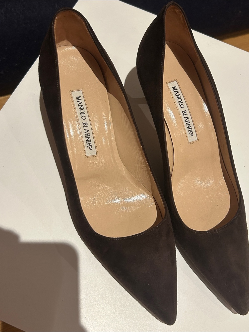 Manolo Blahnik Dark Brown Suede Pointed-Toe Pumps